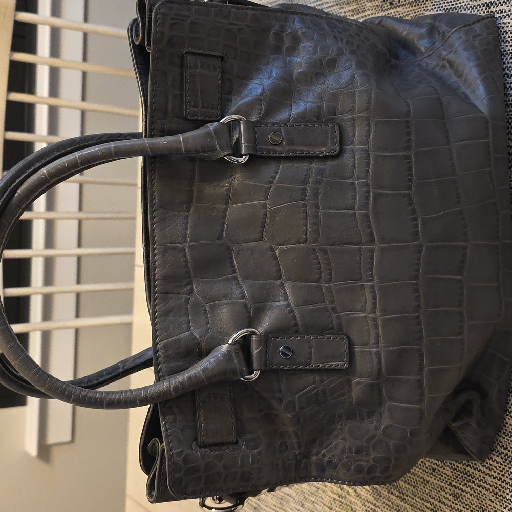 Michael Kors Dillon  Gray Crocodile-Embossed Large Shoulder Bag Satchel - Picture 9 of 14